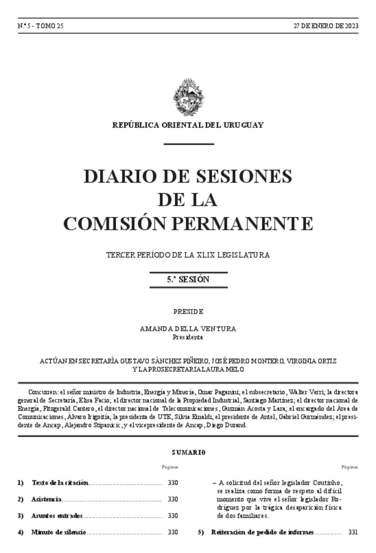 DIARIO DE SESIONES DE LA COMISION PERMANENTE del 27/01/2023